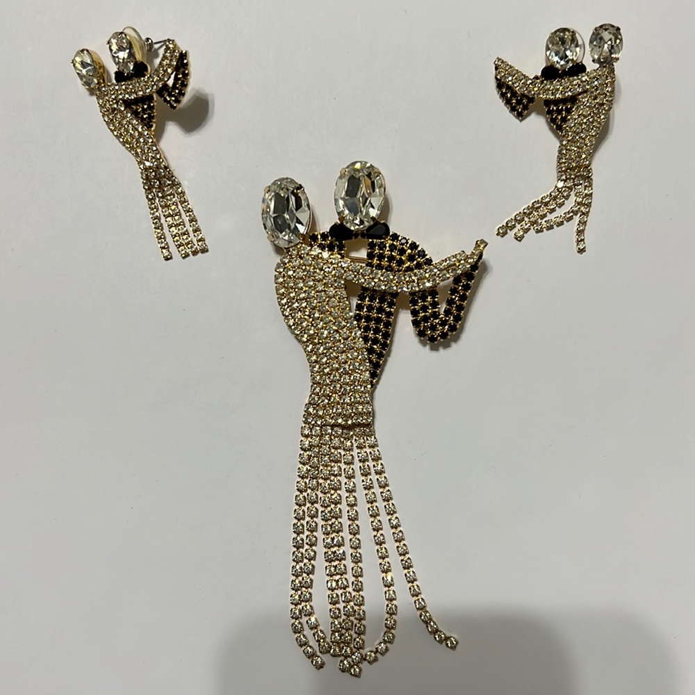 Betsey Johnson dancing couple earrings and brooch.